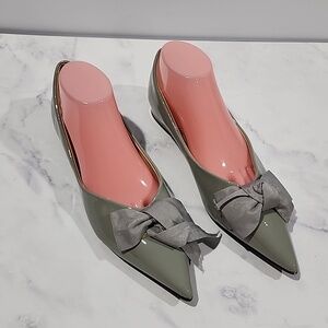 C.Paravano  Pointed Toe Patent Flats with Bow